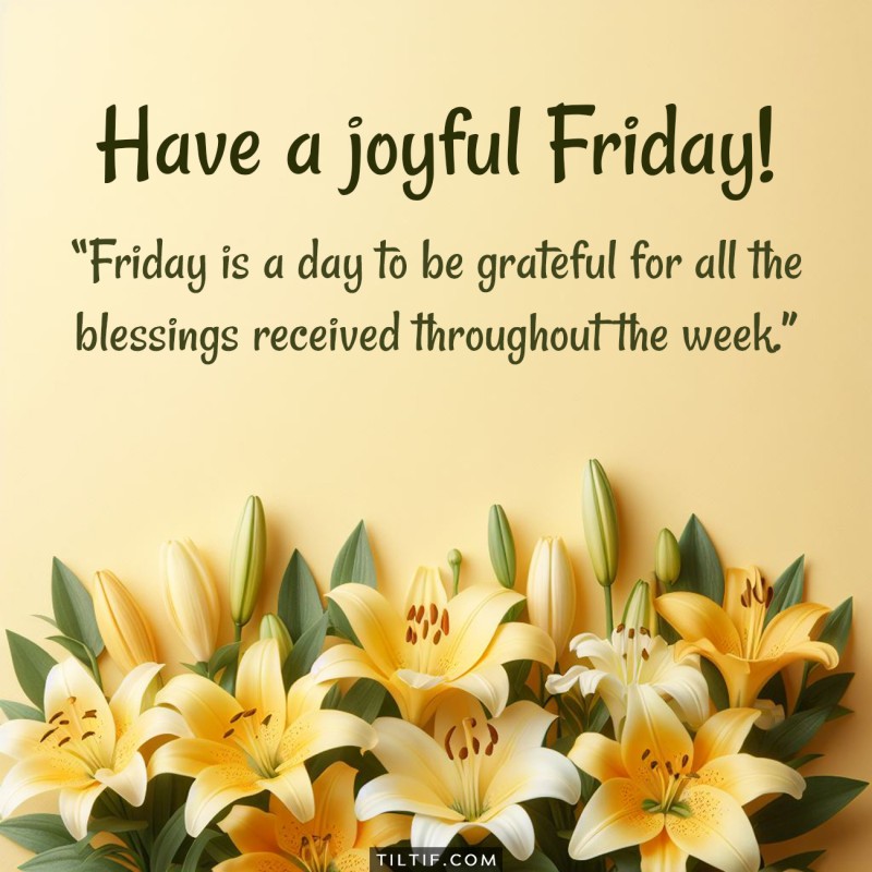 Friday is a day to be grateful for all the blessings received throughout the week. Have a joyful Friday!