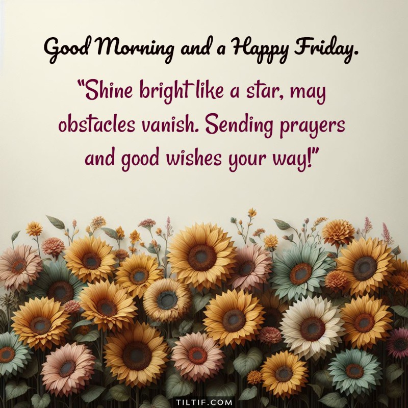 Good morning and a happy Friday. Shine bright like a star, may obstacles vanish. Sending prayers and good wishes your way!