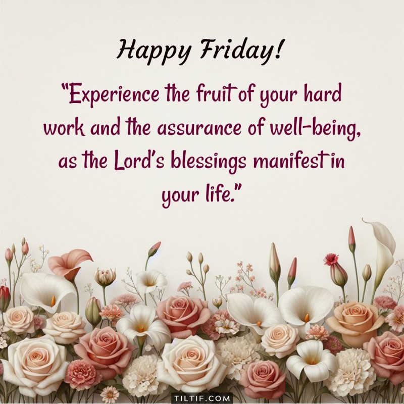 Happy Friday! Experience the fruit of your hard work and the assurance of well-being, as the Lord’s blessings manifest in your life.