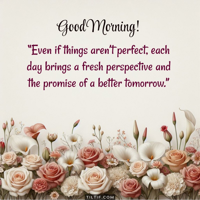 Good morning! Even if things aren’t perfect, each day brings a fresh perspective and the promise of a better tomorrow.