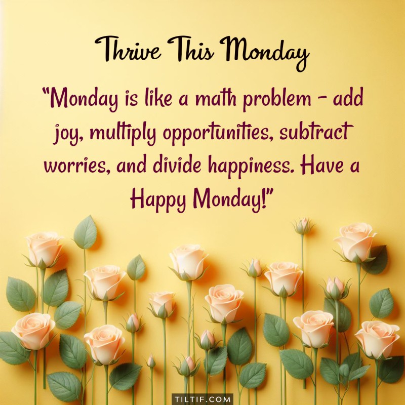 Monday is like a math problem – add joy, multiply opportunities, subtract worries, and divide happiness. Have a Happy Monday!