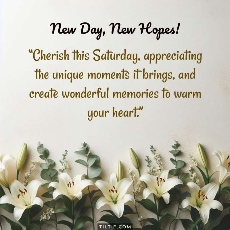 Cherish this Saturday, appreciating the unique moments it brings, and create wonderful memories to warm your heart.