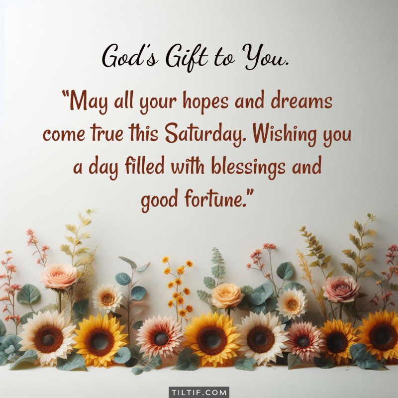 May all your hopes and dreams come true this Saturday. Wishing you a day filled with blessings and good fortune.