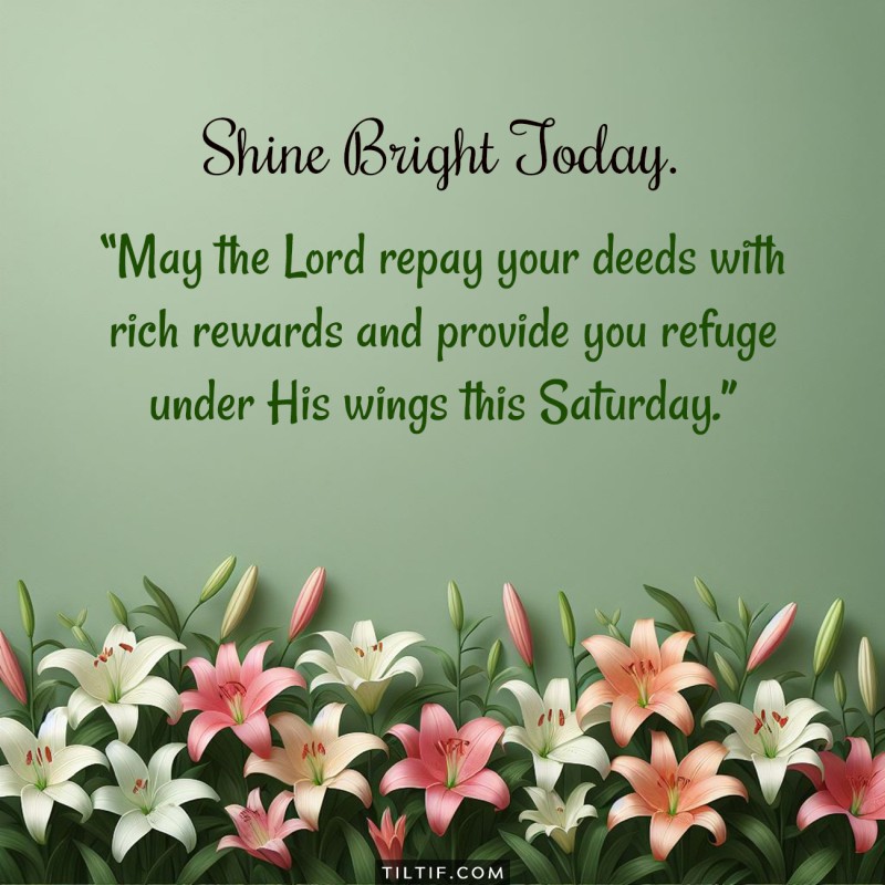 May the Lord repay your deeds with rich rewards and provide you refuge under His wings this Saturday.