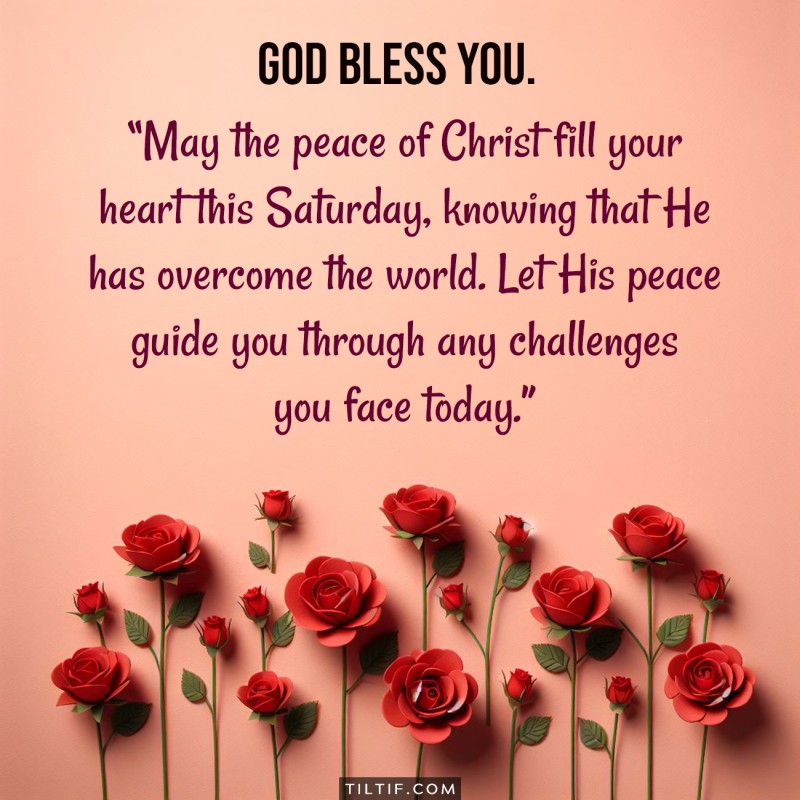 May the peace of Christ fill your heart this Saturday, knowing that He has overcome the world. Let His peace guide you through any challenges you face today.