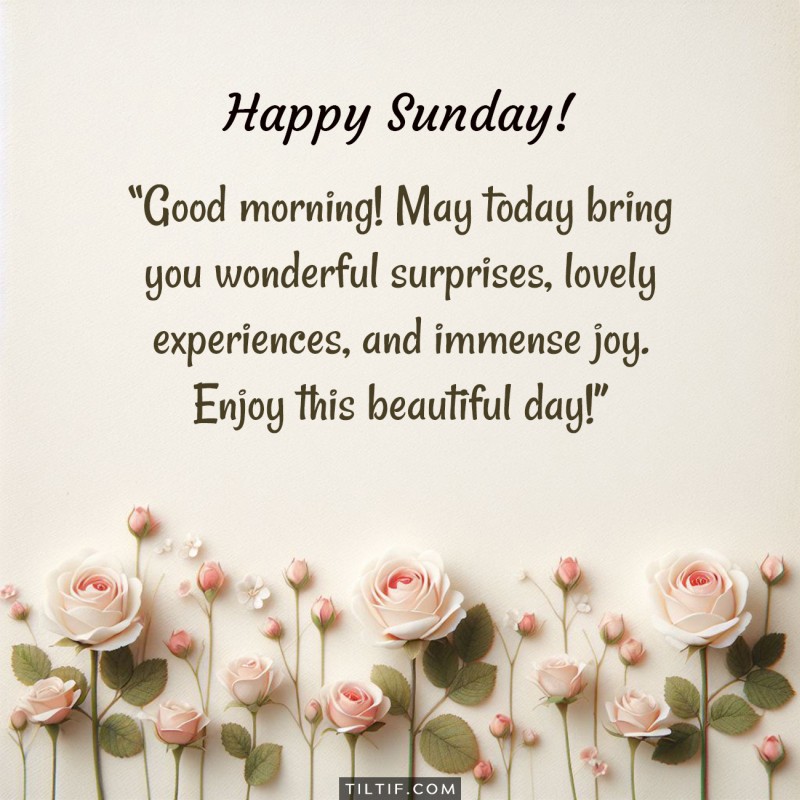 Good morning and happy Sunday! May today bring you wonderful surprises, lovely experiences, and immense joy. Enjoy this beautiful day!