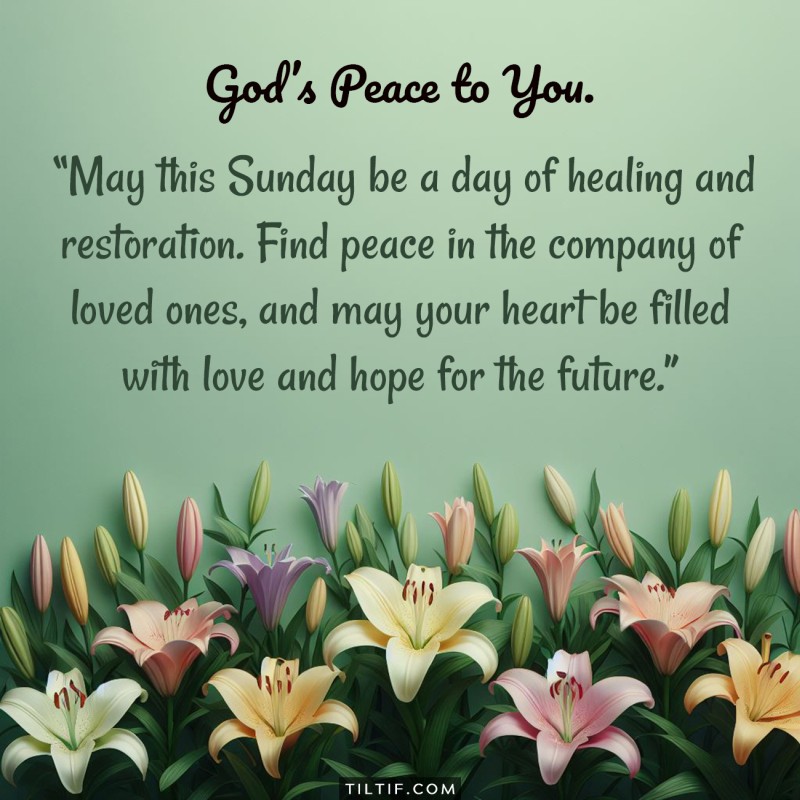 May this Sunday be a day of healing and restoration. Find peace in the company of loved ones, and may your heart be filled with love and hope for the future.