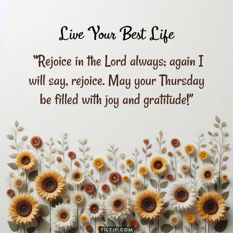 Rejoice in the Lord always; again I will say, rejoice. May your Thursday be filled with joy and gratitude!