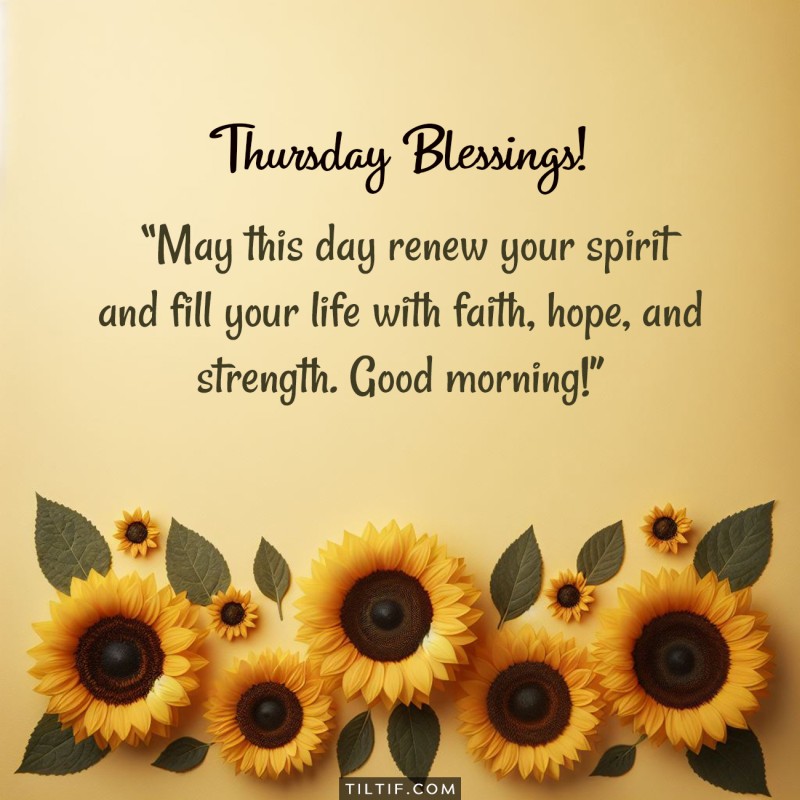 Thursday blessings! May this day renew your spirit and fill your life with faith, hope, and strength. Good morning!