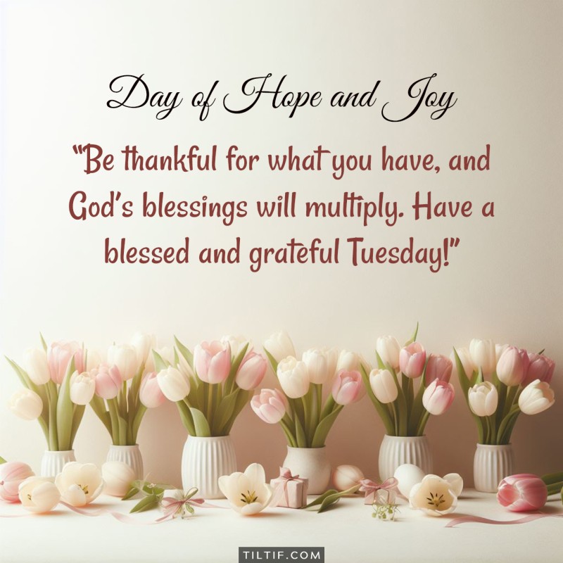 Be thankful for what you have, and God's blessings will multiply. Have a blessed and grateful Tuesday!