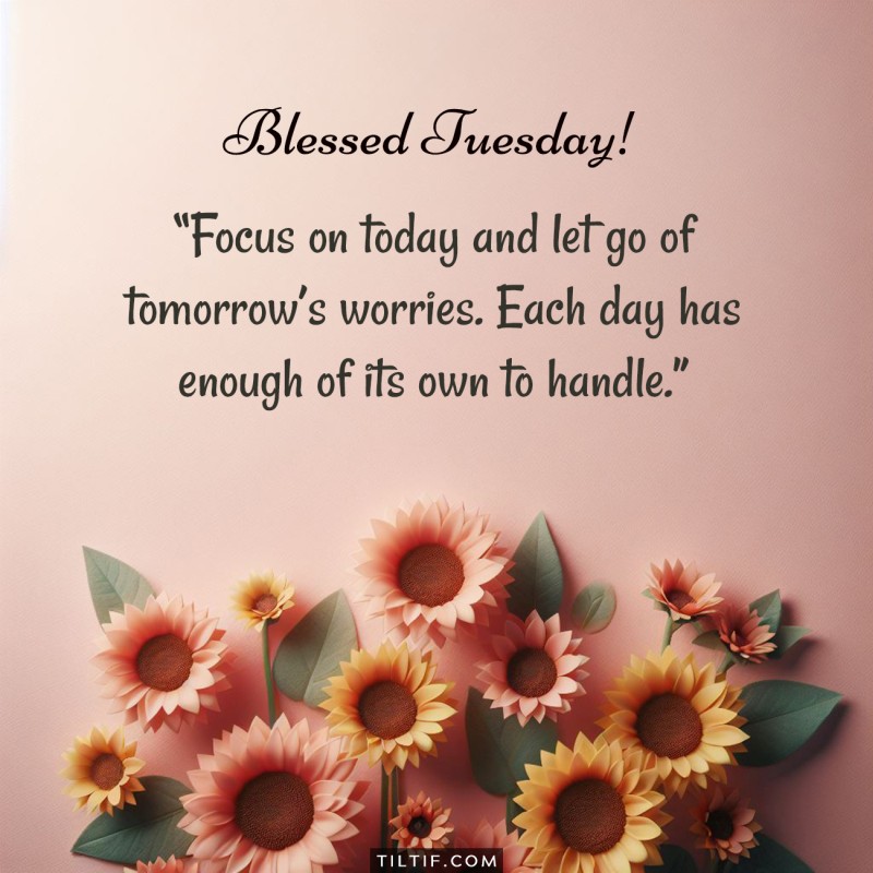 Blessed Tuesday! Focus on today and let go of tomorrow’s worries. Each day has enough of its own to handle.