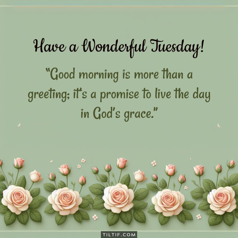 Good morning is more than a greeting; it's a promise to live the day in God's grace. Have a wonderful Tuesday!