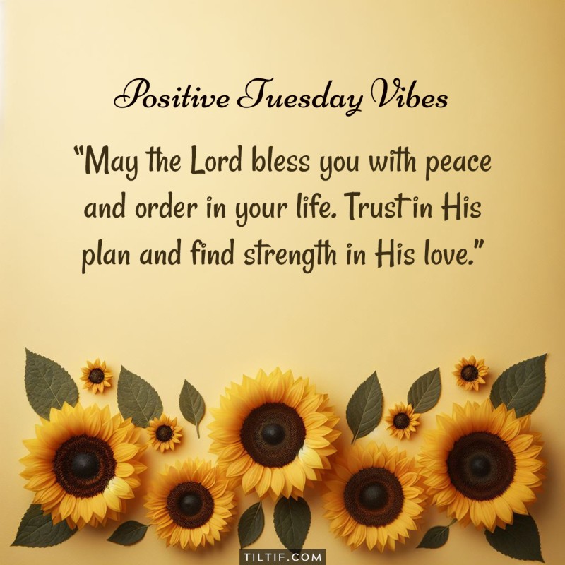 Happy Tuesday! May the Lord bless you with peace and order in your life. Trust in His plan and find strength in His love.