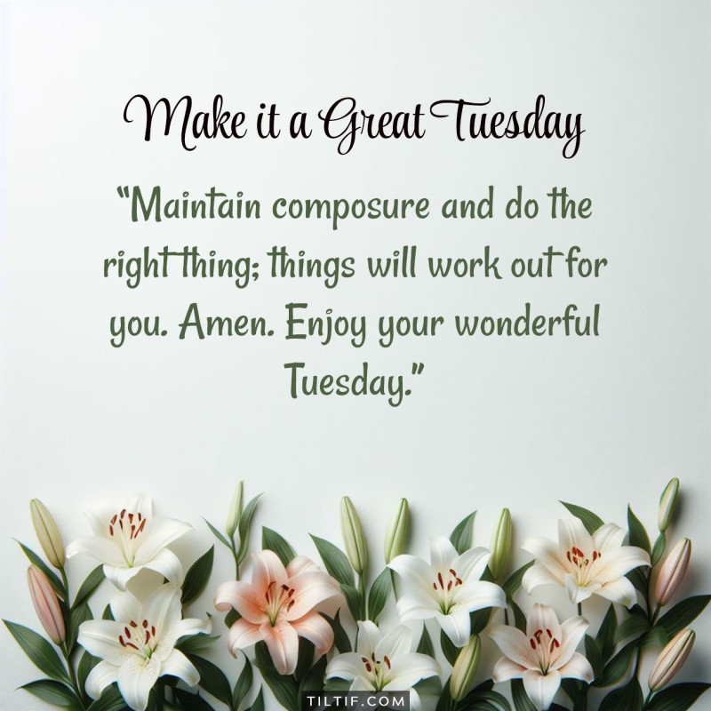 Maintain composure and do the right thing; things will work out for you. Amen. Enjoy your wonderful Tuesday.