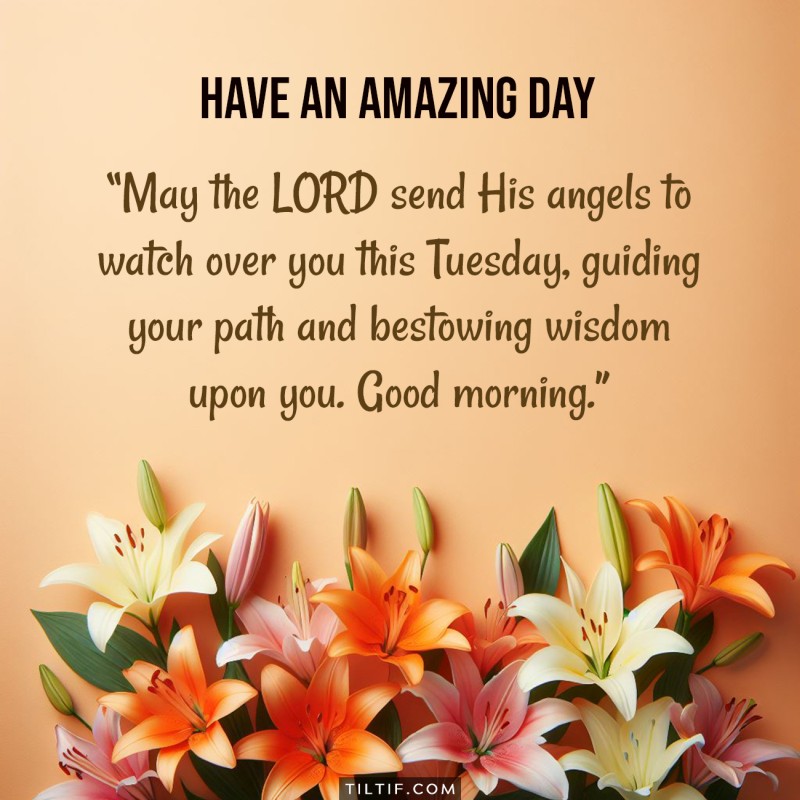 May the LORD send His angels to watch over you this Tuesday, guiding your path and bestowing wisdom upon you. Good morning.