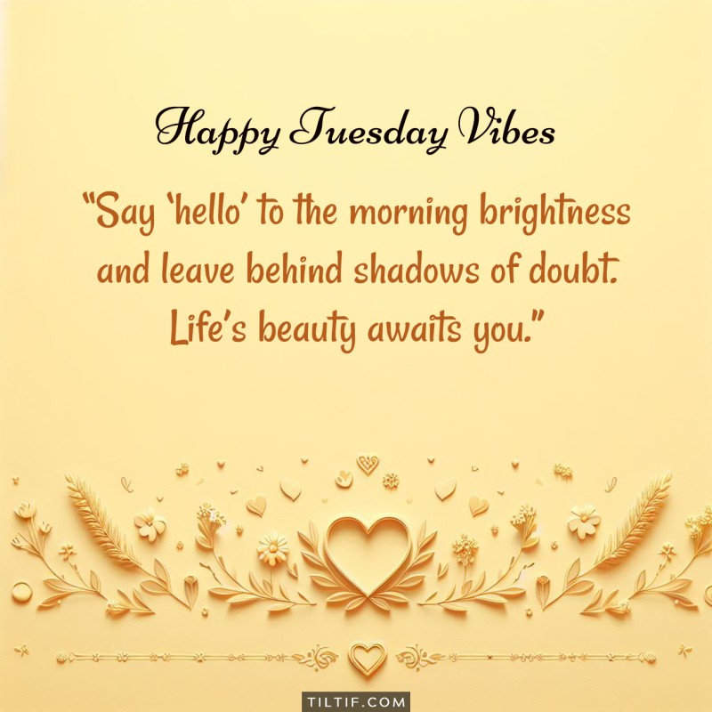 Say 'hello' to the morning brightness and leave behind shadows of doubt. Life's beauty awaits you. Happy Tuesday!