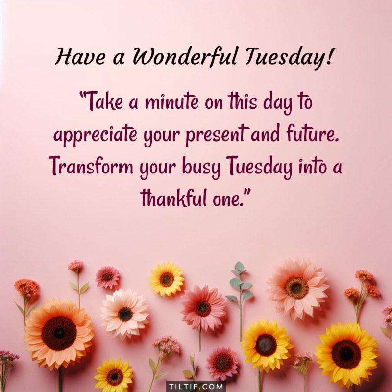 Take a minute on this day to appreciate your present and future. Transform your busy Tuesday into a thankful one. Have a wonderful Tuesday!