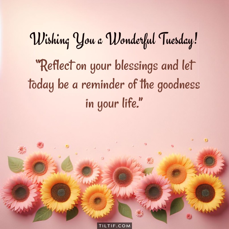 Wishing you a wonderful Tuesday! Reflect on your blessings and let today be a reminder of the goodness in your life.