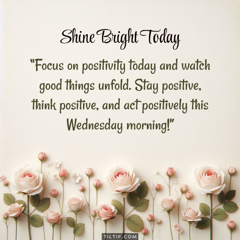 Focus on positivity today and watch good things unfold. Stay positive, think positive, and act positively this Wednesday morning!