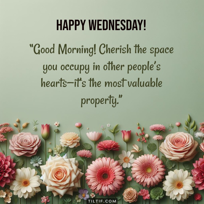 Good Morning! Cherish the space you occupy in other people’s hearts—it’s the most valuable property. Happy Wednesday!