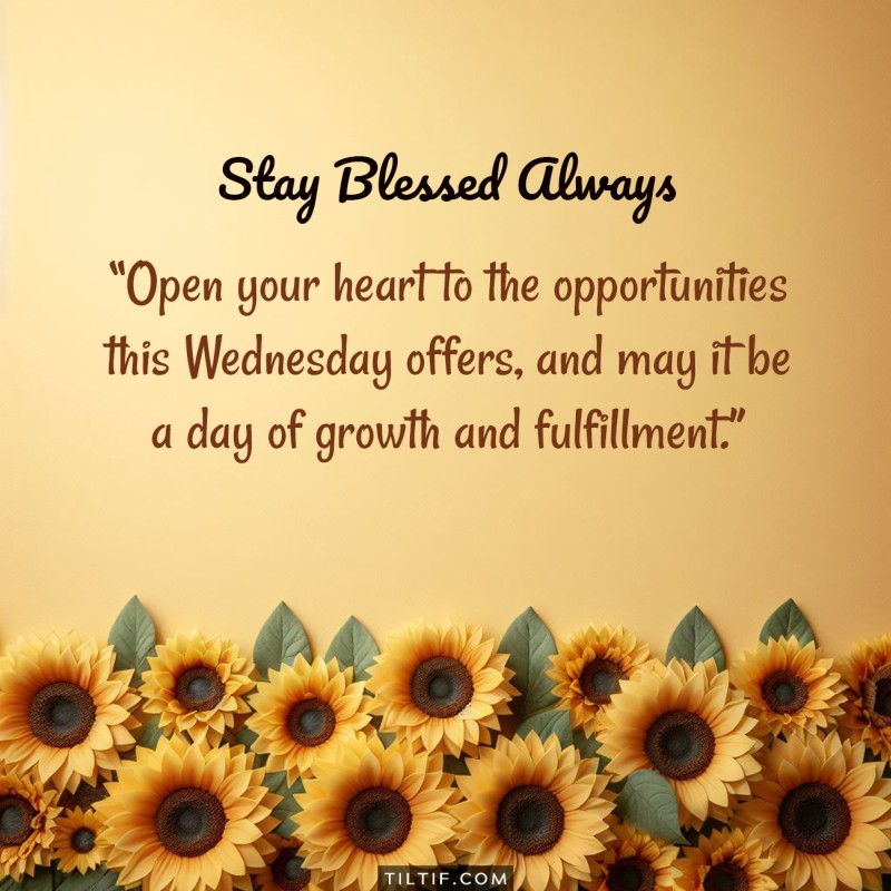 Open your heart to the opportunities this Wednesday offers, and may it be a day of growth and fulfillment.