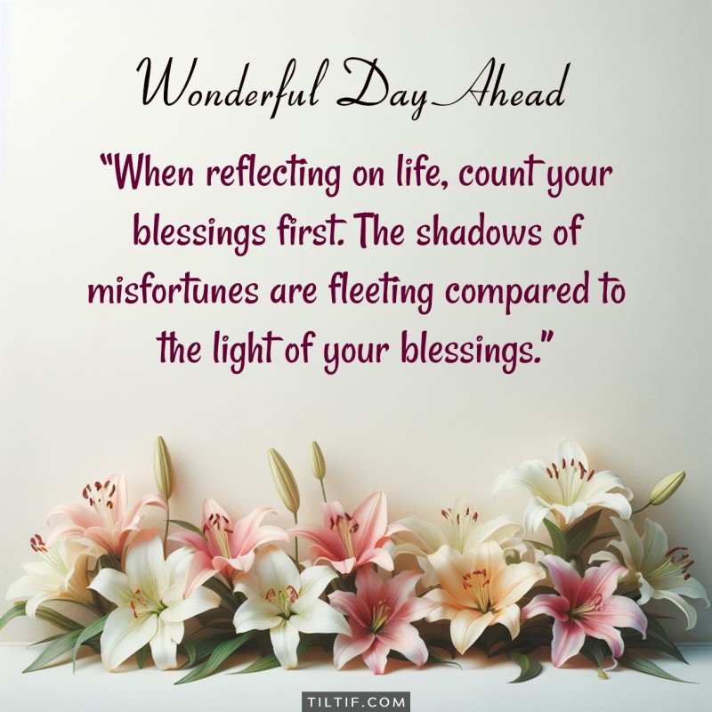 When reflecting on life, count your blessings first. The shadows of misfortunes are fleeting compared to the light of your blessings.